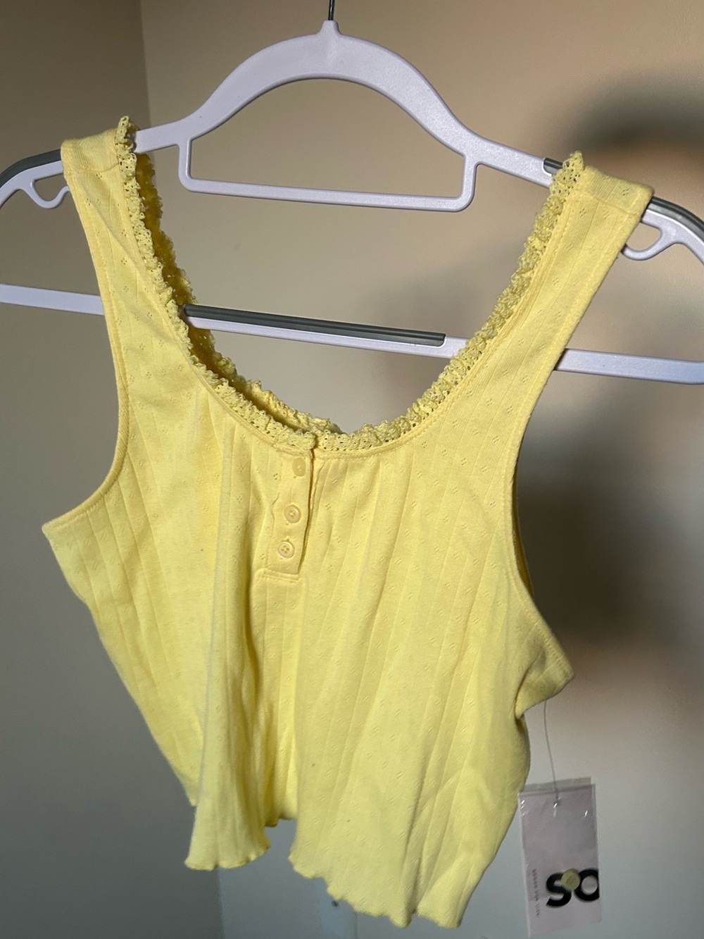 Yellow Lace-Trim button Tank Top - Women-juniors-teens